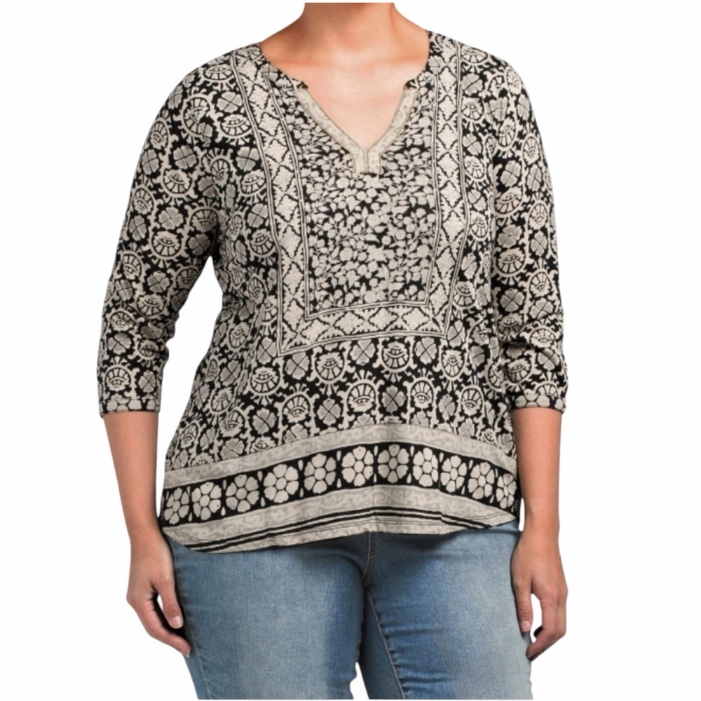 Lucky Brand Printed Black Gray Pattern Blouse Size Small